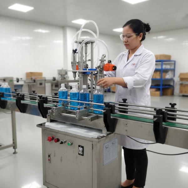 Máy chiết 2 vòi tự động băng tải 2m 100ml – 1 lít – Tăng năng suất, chuyên nghiệp