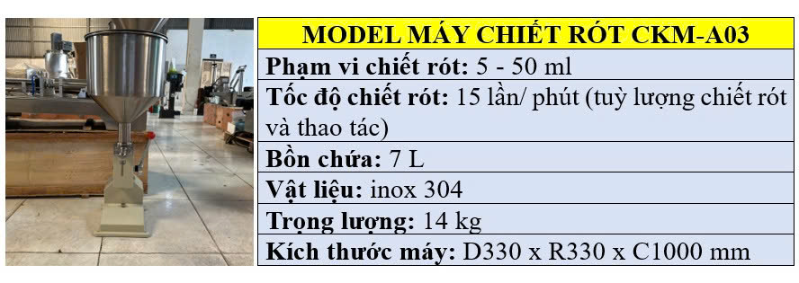 Thông số kỹ thuật của máy chiết rót A03