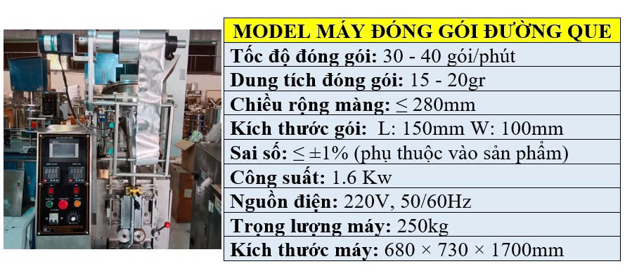 Thông số kỹ thuật của máy đóng gói đường que