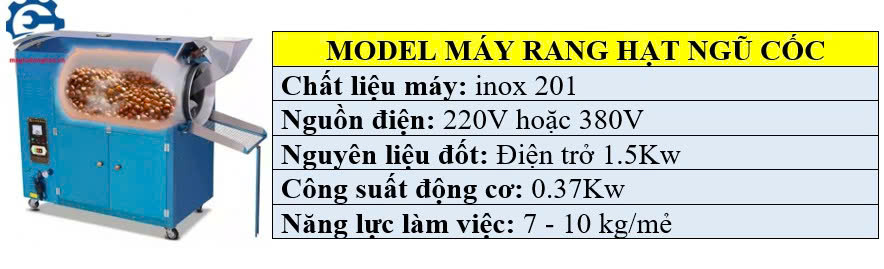 Thông số kỹ thuật của máy rang các loại hạt