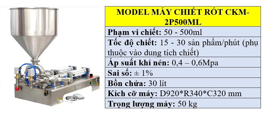 Thông số kỹ thuật của máy chiết rót 2 vòi