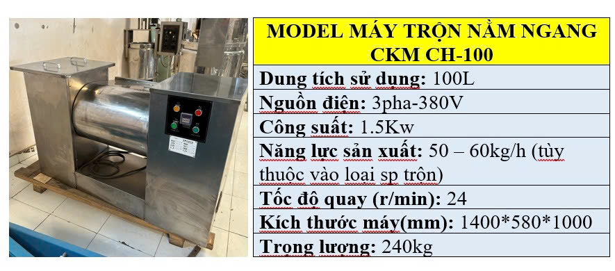 Thông số kỹ thuật của máy trộn bột nằm ngang