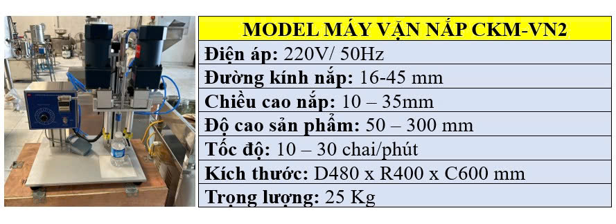 Thông số kỹ thuật của máy đóng nắp chai 2 motor