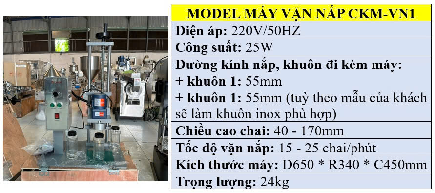 Thông số kỹ thuật của máy đóng nắp chai đa năng