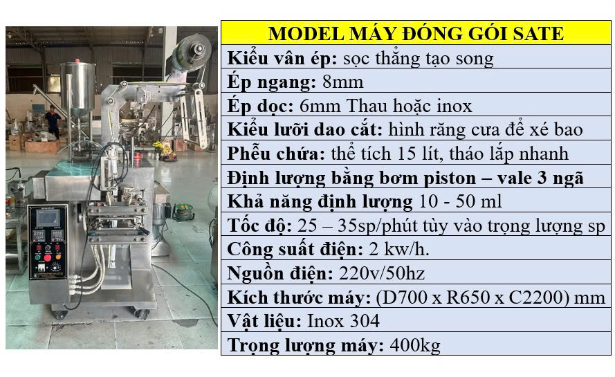 Thông số kỹ thuật của máy đóng gói sa tế giá rẻ