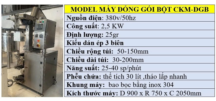 Thông số kỹ thuật của máy đóng gói định lượng bột