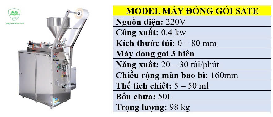Thông số kỹ thuật của máy đóng gói sốt 3 biên