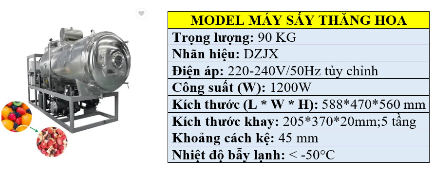 Thông số kỹ thuật máy sấy đông khô thăng hoa