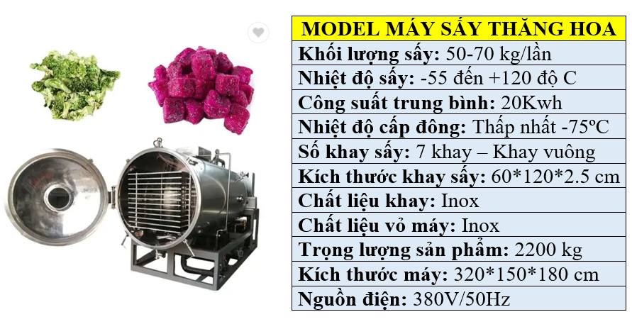 Thông số kỹ thuật máy sấy lạnh thăng hoa