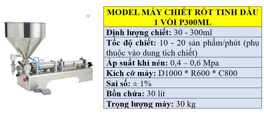 Thông số kỹ thuật máy chiết rót tinh dầu