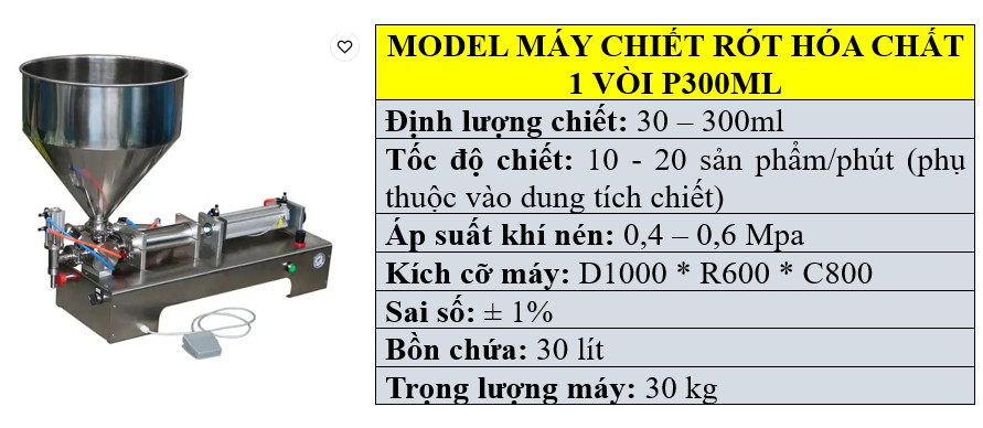 Thông số kỹ thuật máy chiết rót hóa chất 