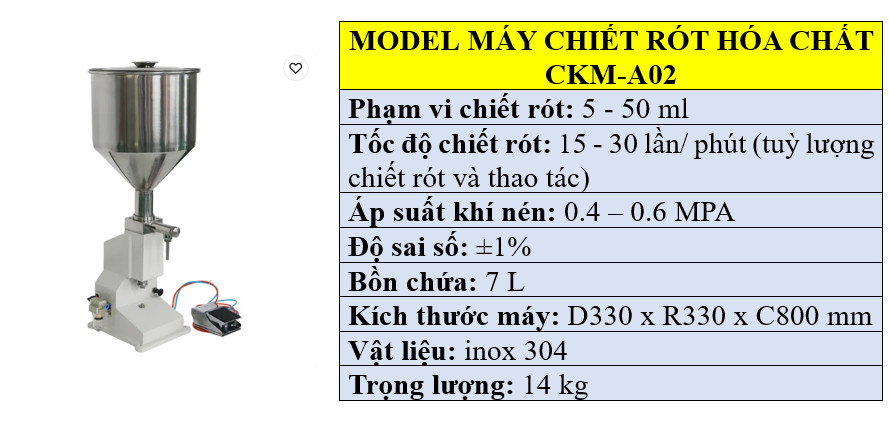 Thông số kỹ thuật máy chiết rót hóa chất