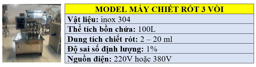 Thông số kỹ thuật máy chiết rót hóa chất
